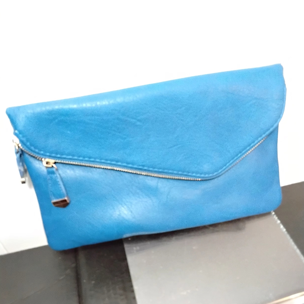Chic Blue Leather Clutch
